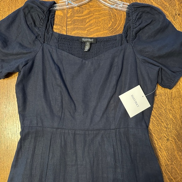 NWT Ellen Tracy Navy Blue Linen Dress Size M - Picture 5 of 6
